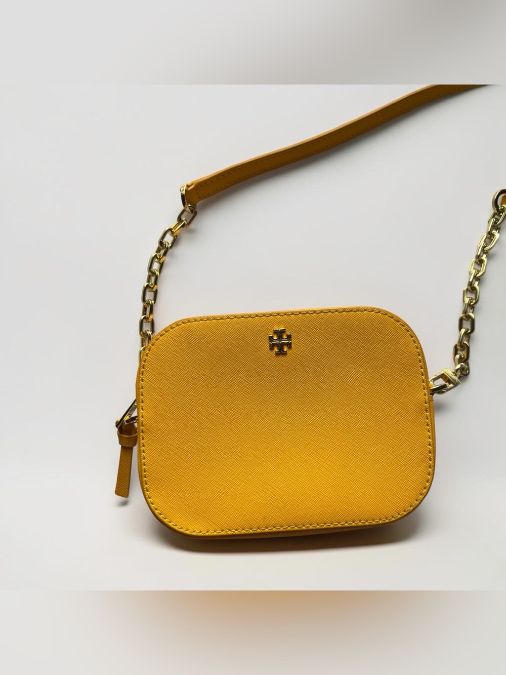 Tory Burch Mustard Yellow Saffiano Leather Crossbody